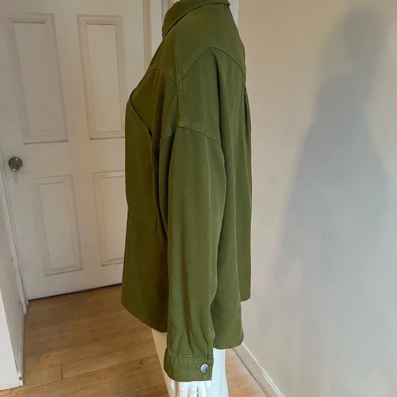Jimmy Key Oversized Long Sleeve Shirt Jacket Shacket In Olive Green Khaki Sz S-M - Picture 6 of 14